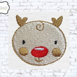 Rudolf machine embroidery design. Two mini sizes. Cute Christmas embroidery for your projects. Fun Rudolf embroidery.