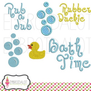 Bath time machine embroidery design. Rubber duck embroidery / bath embroidery. Fun baby embroidery for bath time.