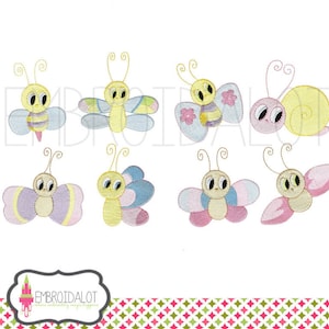 Bugs embroidery design. Set of 8 cutie pie bugs machine embroidery. Butterfly, snail, dragonfly and bug embroidery. Cute garden embroidery.
