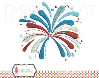 Fireworks machine embroidery design. Super cute patriotic embroidery. Fireworks embroidery adds a splash of colour.