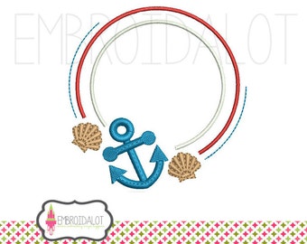 Nautical monogram frame embroidery. Beach embroidery design. Summer embroidery download. Sailor embroidery. Summer monogram.