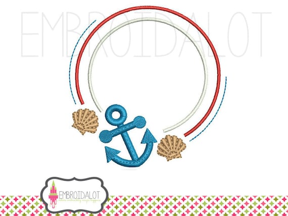 Nautical monogram frame embroidery. Beach embroidery design. Summer embroidery download. Sailor embroidery. Summer monogram.