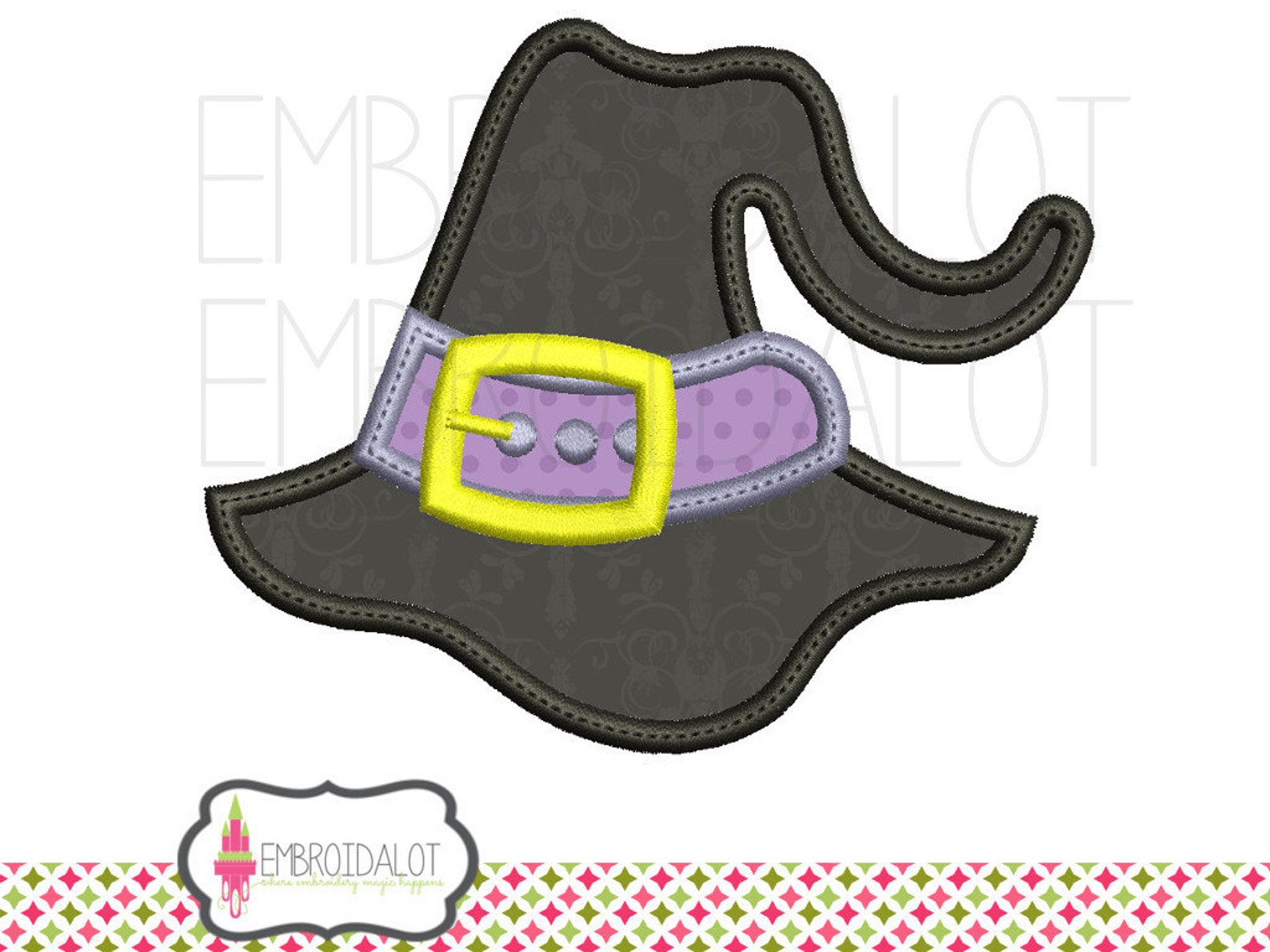 Witch applique embroidery design. Halloween applique 4 sizes. Etsy