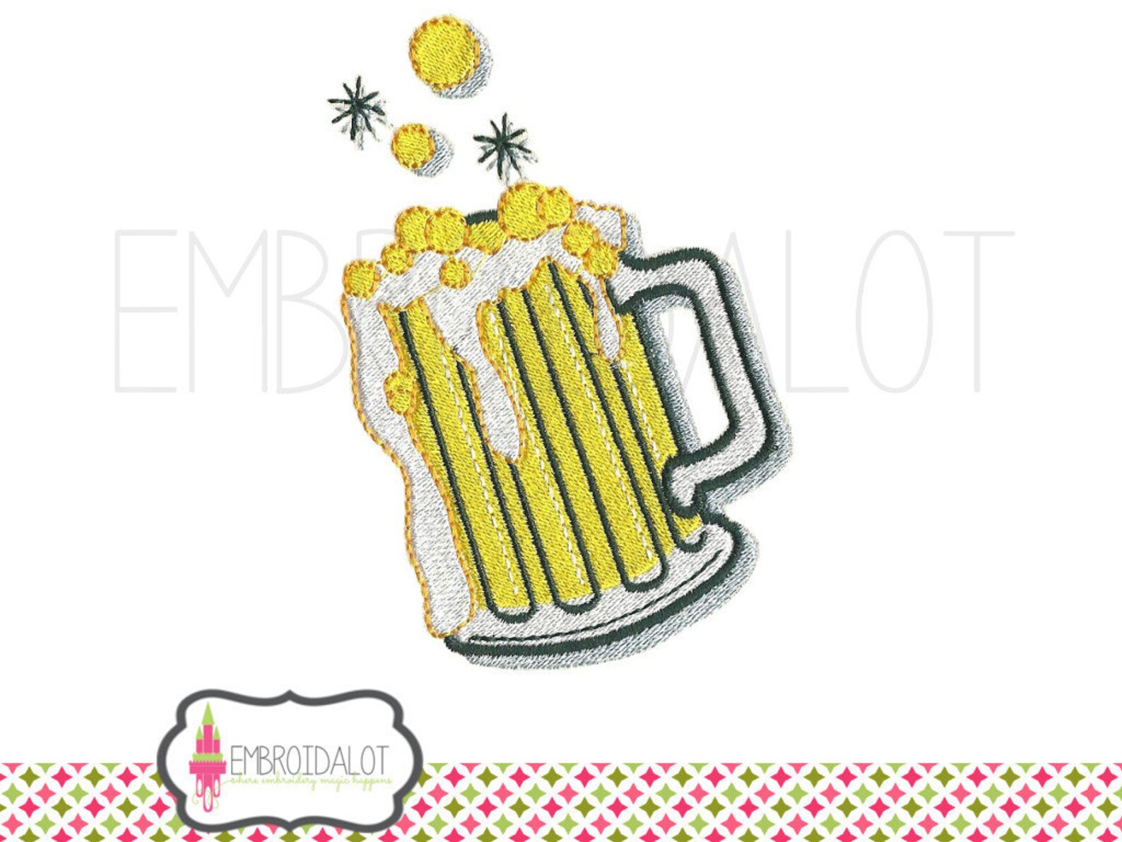 Beer Machine Embroidery Design. Big Beer Mug Embroidery. Great Etsy