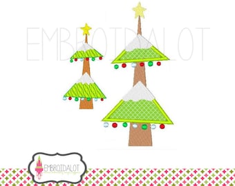 Chirstmas tree applique embroidery design. Modern and festive Christmas tree embroidery design, Christmas applique in two sizes.