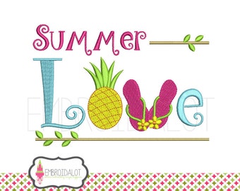 Summer machine embroidery design. Fun beach embroidery. Summer embroidery with flair. Pineapple embroidery. Luau embroidery.