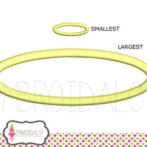 May include: Three yellow embroidery hoops of different sizes. The smallest hoop is labeled "SMALLEST" and the largest hoop is labeled "LARGEST".