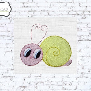 Snail machine embroidery design.  Cute snail embroidery. Fun garden embroidery for spring or summer.