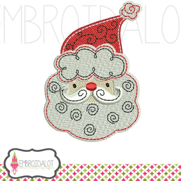 Santa machine embroidery design. Cute santa embroidery with swirly beard. Great Christmas embroidery design.