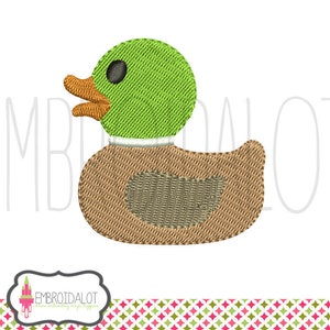 Mini duck machine embroidery design. Cute mallard duck embroidery, filled stitch. Fun duck embroidery.