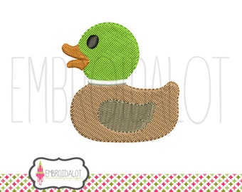 Mini duck machine embroidery design. Cute mallard duck embroidery, filled stitch. Fun duck embroidery.