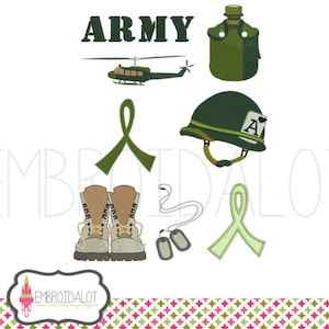 Army machine embroidery design set. Army embroidery in filled, applique and text. Great patriotic embroidery for the army or marines etc.