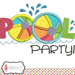 Pool party embroidery. Fun summer embroidery for the summer. Summer machine embroidery, beach embroidery, pool embroidery.