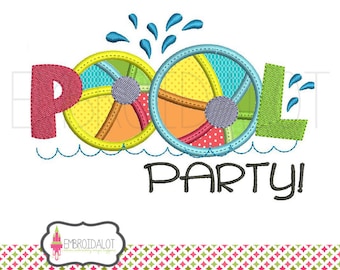 Pool party embroidery. Fun summer embroidery for the summer. Summer machine embroidery, beach embroidery, pool embroidery.