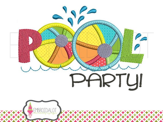 Pool party embroidery. Fun summer embroidery for the summer. Summer machine embroidery, beach embroidery, pool embroidery.