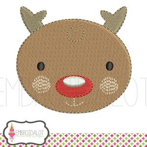Rudolf machine embroidery design. Two mini sizes. Cute christmas embroidery. Fun Rudolf embroidery for christmas projects.