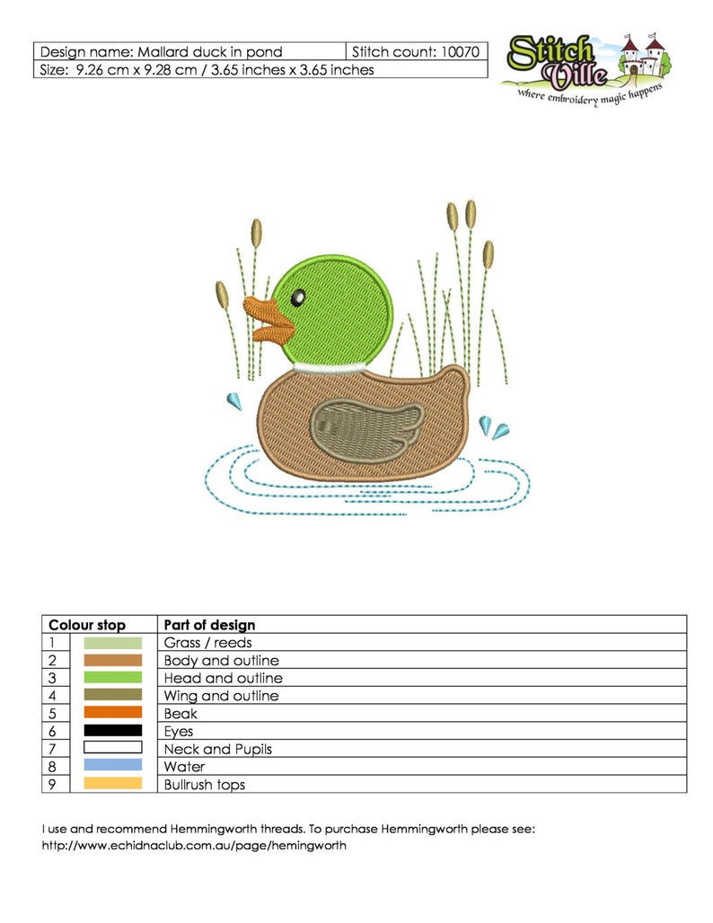 Duck Machine Embroidery Design. Cute Mallard Duck in Pond Etsy