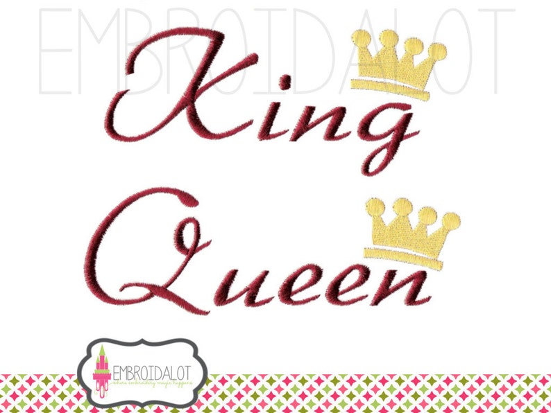 King and Queen Machine Embroidery Design. Text With Crowns. Etsy