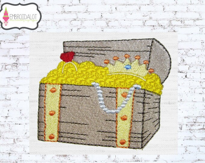 Treasure Chest Embroidery Design. Pirate Embroidery Design in Two Sizes