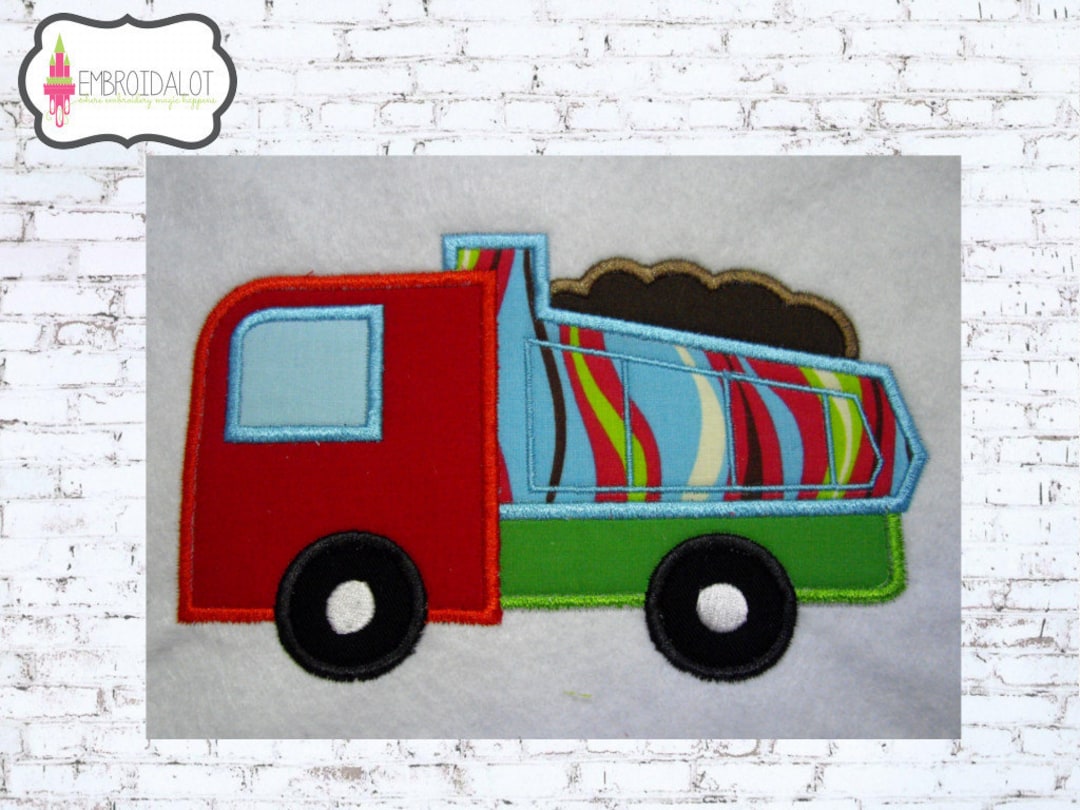 Dump Truck Applique Embroidery Design. Cute Truck Embroidery in Three