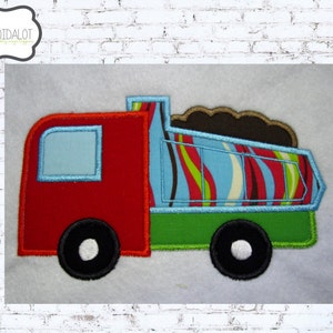 Dump truck applique embroidery design. Cute truck embroidery in three sizes. Great boys applique.