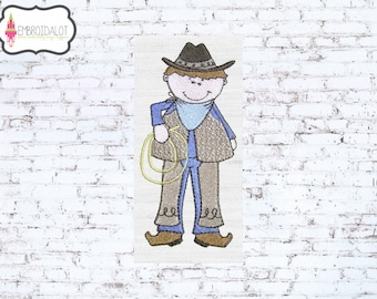 Cowboy machine embroidery design. Cowboy embroidery design with lasso. Cute ranch embroidery for western themed projects.