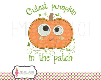Pumpkin applique embroidery design. Cute pumpkin applique, fall / thanksgiving embroidery. Pumpkin patch embroidery.