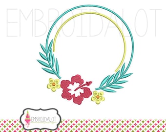 Flower monogram frame embroidery. Hibiscus embroidery design. Summer embroidery download. Girls embroidery. Summer monogram.