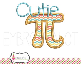 Geek Cutie Pi applique design. Cutie Pie embroidery design, fun geek applique embroidery, maths embroidery, science embroidery download.