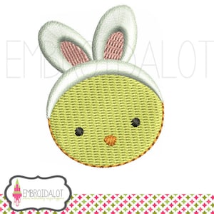 Easter machine embroidery design. Super cute mini chick embroidery with bunny ears. Fun easter embroidery.
