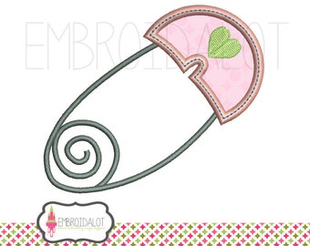Nappy pin applique embroidery design. Cute Baby applique. Baby embroidery design in applique.
