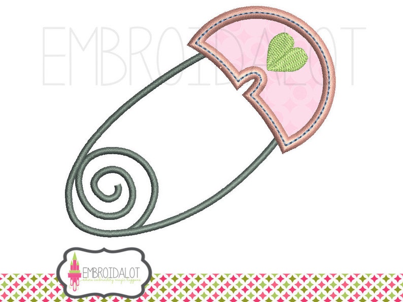 Nappy pin applique embroidery design. Cute Baby applique. Baby embroidery design in applique. image 1