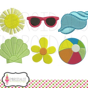 Mini summer embroidery design set. Summer embroidery for small spots. Beach embroidery, mini embroidery, embroidery downloads.