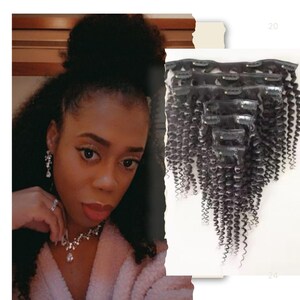 3B-4C human hair kinky curly clip-ins extension