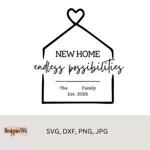 Nuevo hogar SVG, DXF, PNG, JPG, hecho a pedido, SVG familiar, letrero de decoración del hogar, SVG de hogar personalizado, SVG de letrero de granja, SVG de regalo de inauguración de la casa