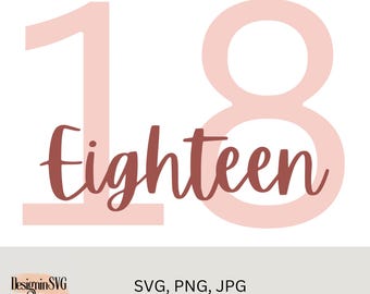 Simple 18th svg, png, jpg files, birthday svg, 18th birthday design, Eighteen birthday, 18 birthday svg png, basic font, cut files cricut
