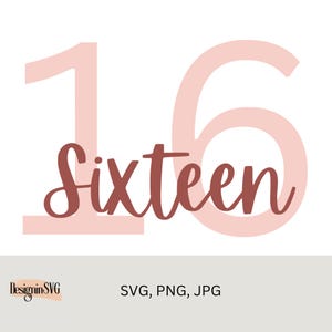Simple 16th svg, png, jpg files, birthday svg, 16th birthday design, Sixteen birthday, 16 birthday svg png, basic font, cut files cricut
