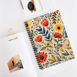 Quaderno a spirale con motivi floreali di arte popolare - Perfetto per tenere un diario, prendere appunti, sessioni di studio, celebrazioni primaverili, regali per studenti