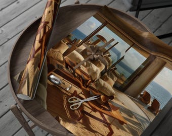 Strandhaus Geschenkpapier, umweltfreundliche Geschenkverpackung, nachhaltiges Urlaubsdekor, rustikales Design für jeden Anlass, neutrale Ästhetik