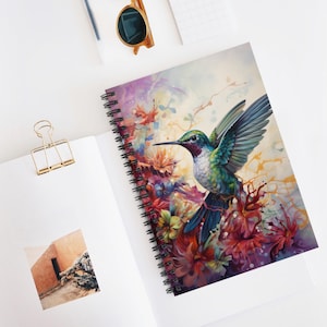 Quaderno a spirale con colibrì, diario floreale, regalo per gli amanti della natura, agenda accademica, album da disegno artistico, quaderno ecologico