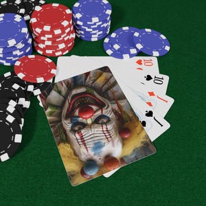 Conjunto de cartas de pôquer Clowns - presente de Halloween, tema de palhaço, jogos de cartas, noites divertidas, itens essenciais para festas, presente para ele/ela, cartas de baralho