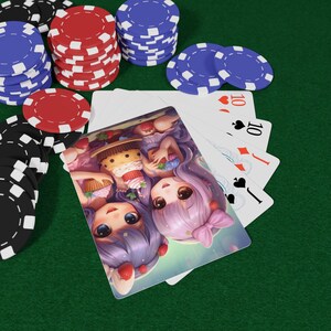 Cartas de póker Kawaii Cuties, juego de cartas único, regalo divertido para amantes del póker, juego de fiesta de cumpleaños, barajas coleccionables