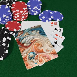 Juego de cartas de póker con remolinos relajantes, cartas vibrantes, imprescindibles para una noche de juego, regalo único para los amantes de las cartas, decoración elegante para una noche de póker.