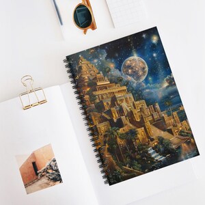 Babylonian Wonders Spiral Notebook - Ruled Line, Cosmic Art Journal, Fantasy Theme Notebook, Unique School Supplies, Gift for Writers, Boho