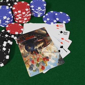 Naipes Celebration Station: diseño de tren vintage, perfectos para noches de juegos, amantes del póquer, regalo único, decoración del hogar, coleccionables