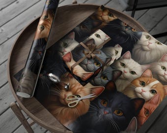Papel de regalo con diseño de gatos, ideal para envolver regalos de cumpleaños, ideal para fiestas y con un adorable diseño de gato.