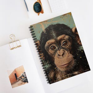 Cuaderno espiral de mono: perfecto para niños, diario, regalos, escuela, amantes de la naturaleza, papelería única, diario divertido, cuaderno de bocetos divertido.