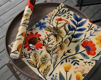 Volkskunst bloemen inpakpapier - Levendige cadeauverpakking, verjaardag, vakantie, milieuvriendelijk, feestdecoratie, handgemaakt cadeaupapier