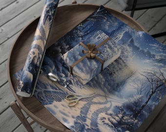 Eternal Winter Wonderland Wrapping Paper, Christmas Gift Wrap, Holiday Packaging, Snowy Scene Wrap, Festive Paper for All Occasions