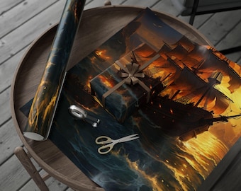 Papel de regalo de la Edad de Oro de los Piratas, papel de regalo náutico, decoración para fiestas de cumpleaños, papel de regalo navideño, papel de regalo con temática pirata para niños